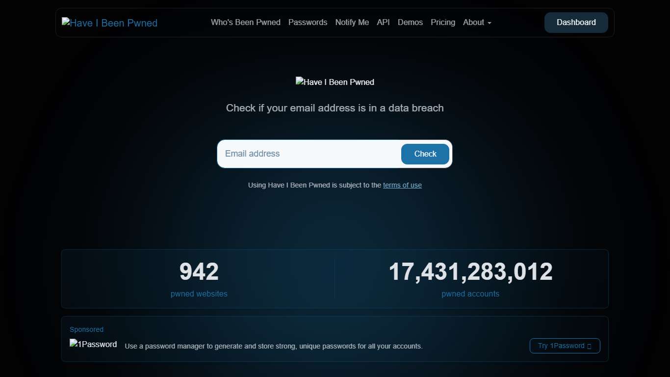 Have I Been Pwned: Check if your email address has been exposed in a data breach